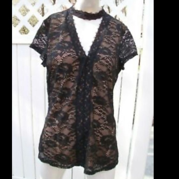 Express Tops - Express Black Lace V Neck Cap Sleeve Top